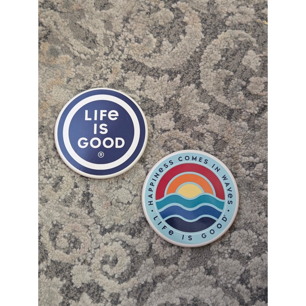 Life is Good Ceramic Coaster Set Happiness Comes In Waves Navy Blue 2 Pack